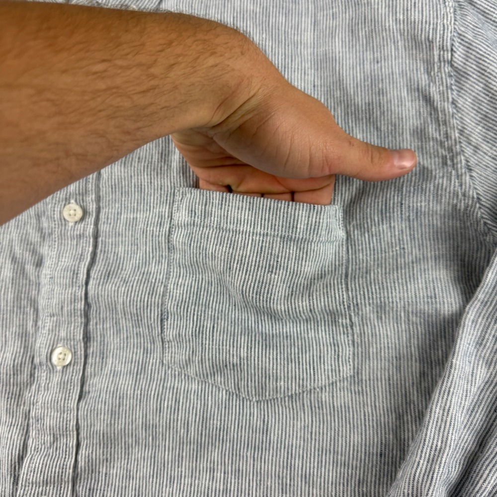 J Crew Shirt Men's 2XL Blue White Striped Linen Cotton Long Sleeve Button Down - Picture 5 of 9